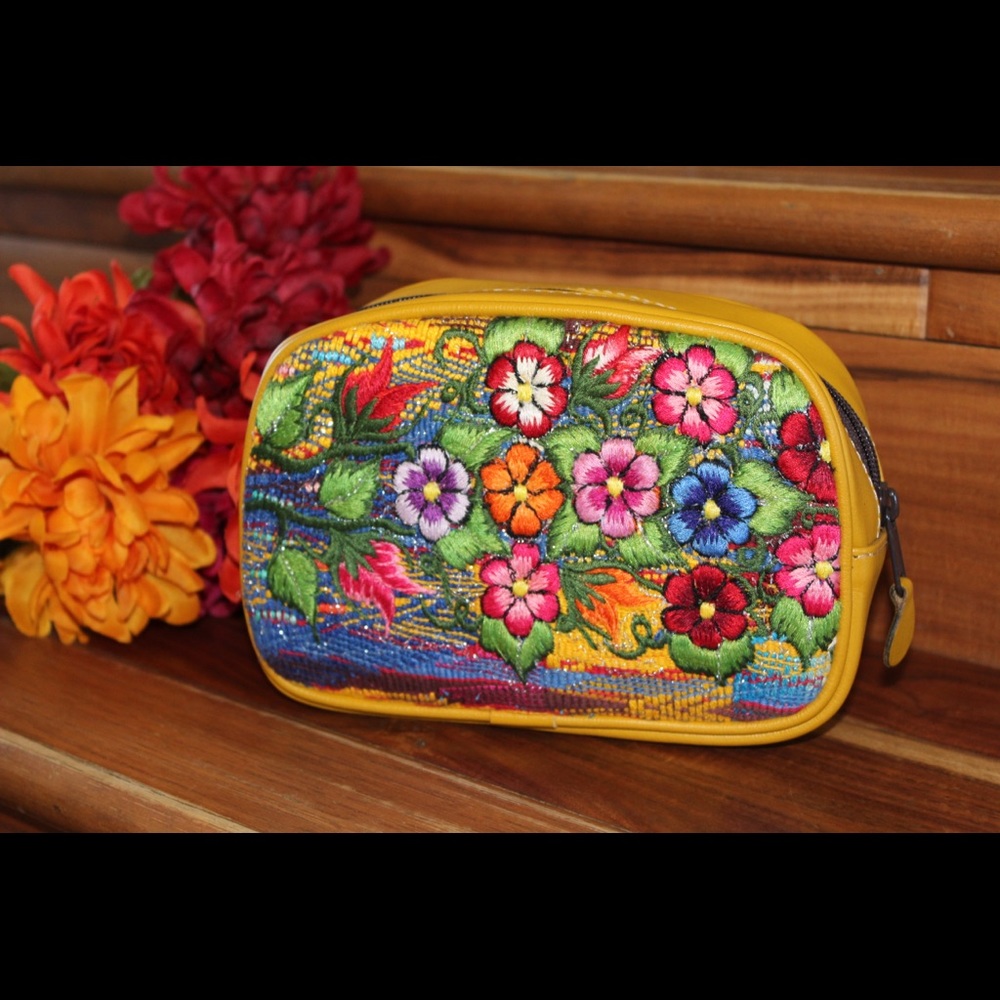 Colorful Leather embroidered cosmetic carry case